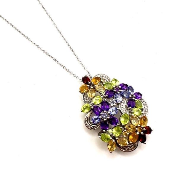 Multi Gemstone Sterling Silver Necklace Citrine Amethyst Peridot Garnet | N046 - Picture 6 of 7